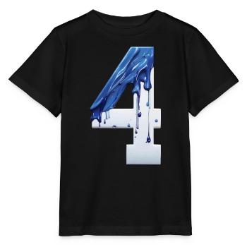 NR. 4 NUMMER 4 BLAU WEIß 4. GEBURTSTAG - Stanley/Stella Kinder T-Shirt MINI CREATOR  - Schwarz - Vorne - Mikhail (115cm)