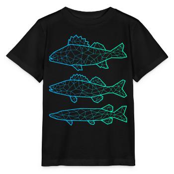 Raubfisch Angeln Polygon Barsch Zander Hecht - Stanley/Stella Kinder T-Shirt MINI CREATOR  - Schwarz - Vorne - Mikhail (115cm)