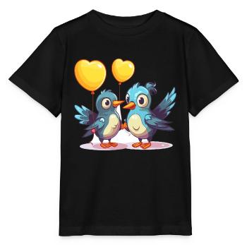 Jay Birds Kawaii Cartoon Haustier spielt mit Luftballons - Stanley/Stella Kinder T-Shirt MINI CREATOR  - Schwarz - Vorne - Mikhail (115cm)