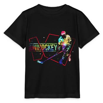 Reaktionsschneller Unihockey Torhüter - Stanley/Stella Kinder T-Shirt MINI CREATOR  - Schwarz - Vorne - Mikhail (115cm)