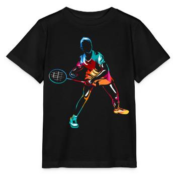 Flinker Badminton Turnierspieler - Stanley/Stella Kinder T-Shirt MINI CREATOR  - Schwarz - Vorne - Mikhail (115cm)