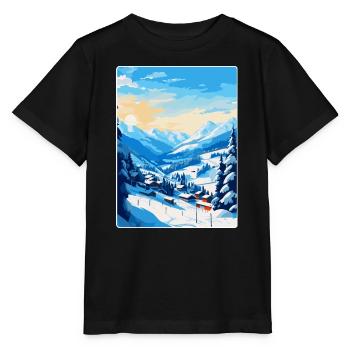 Saalbach Austria Vintage Travel Poster Souvenir - Stanley/Stella MINI CREATOR Kids’ T-Shirt - black - Front - Mikhail (115cm)