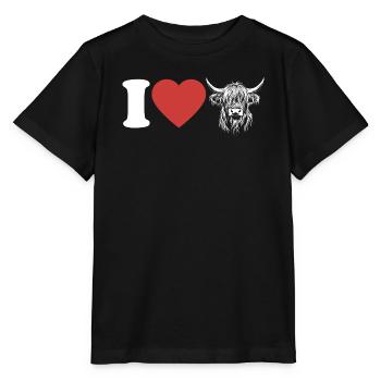 I Love Highland Cattle - Herz - Kuh - Rinderzucht - Stanley/Stella Kinder T-Shirt MINI CREATOR  - Schwarz - Vorne - Mikhail (115cm)