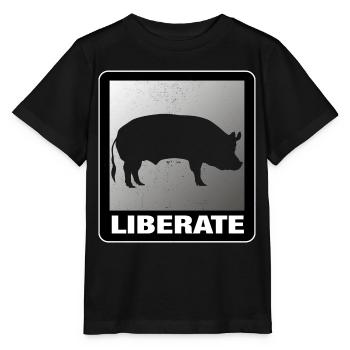 Liberate Vegan Animal Liberation Schwein - Stanley/Stella Kinder T-Shirt MINI CREATOR  - Schwarz - Vorne - Mikhail (115cm)