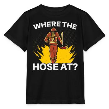 Wo der Schlauch bei der Brandbekämpfung Feuerwehrm - Stanley/Stella Kinder T-Shirt MINI CREATOR  - Schwarz - Vorne - Mikhail (115cm)