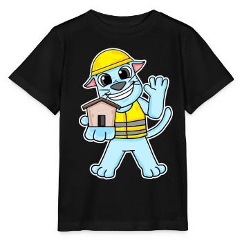 Builder cat topping house building gift - Stanley/Stella MINI CREATOR Kids’ T-Shirt - black - Front - Mikhail (115cm)