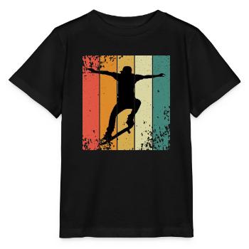 Retro-Skate-Silhouette auf farbigen Panels - Stanley/Stella Kinder T-Shirt MINI CREATOR  - Schwarz - Vorne - Mikhail (115cm)