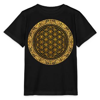 Lebensblume Gold Mandala - Stanley/Stella Kinder T-Shirt MINI CREATOR  - Schwarz - Vorne - Mikhail (115cm)
