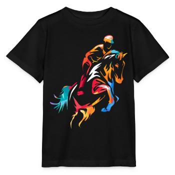 Flinker Pferdesport Turniersprung - Stanley/Stella Kinder T-Shirt MINI CREATOR  - Schwarz - Vorne - Mikhail (115cm)