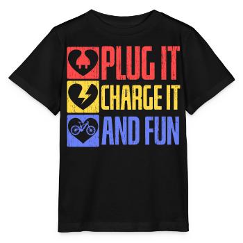 Einstecken, aufladen und Spaß haben Elektrofahrrad - Stanley/Stella Kinder T-Shirt MINI CREATOR  - Schwarz - Vorne - Mikhail (115cm)