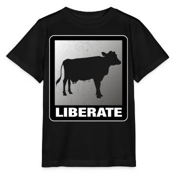 Liberate Vegan Animal Liberation Kuh - Stanley/Stella Kinder T-Shirt MINI CREATOR  - Schwarz - Vorne - Mikhail (115cm)