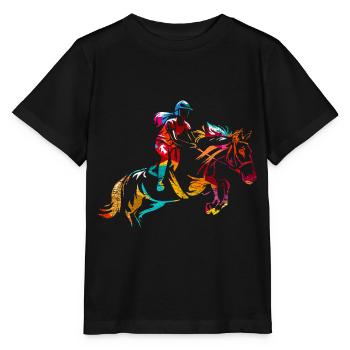 Flinker Springreiter Turnierparcours - Stanley/Stella Kinder T-Shirt MINI CREATOR  - Schwarz - Vorne - Mikhail (115cm)