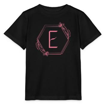 E-Monogramm mit Blütenrahmen - Stanley/Stella Kinder T-Shirt MINI CREATOR  - Schwarz - Vorne - Mikhail (115cm)