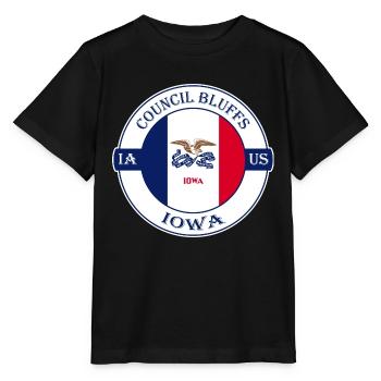 Council Bluffs Iowa Flagge USA Reise Souvenir Abzeichen - Stanley/Stella Kinder T-Shirt MINI CREATOR  - Schwarz - Vorne - Mikhail (115cm)