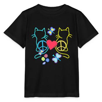 Retro Hippie Katzen Peace Katze Vintage Hippies - Stanley/Stella Kinder T-Shirt MINI CREATOR  - Schwarz - Vorne - Mikhail (115cm)