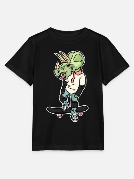 Wilder Triceratops Skateboarder - Stanley/Stella Kinder T-Shirt MINI CREATOR - Schwarz