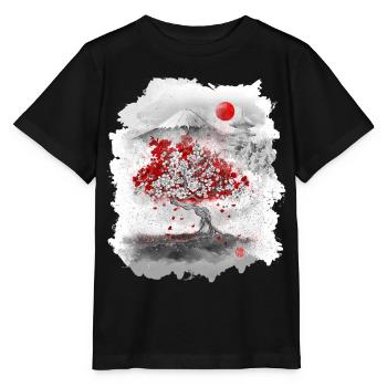 Mount Fuji hinter einem Kirschbaum - Stanley/Stella Kinder T-Shirt MINI CREATOR  - Schwarz - Vorne - Mikhail (115cm)