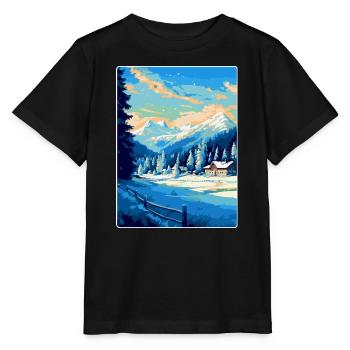 Kitzbuhel Austria Vintage Travel Poster Souvenir - Stanley/Stella MINI CREATOR Kids’ T-Shirt - black - Front - Mikhail (115cm)