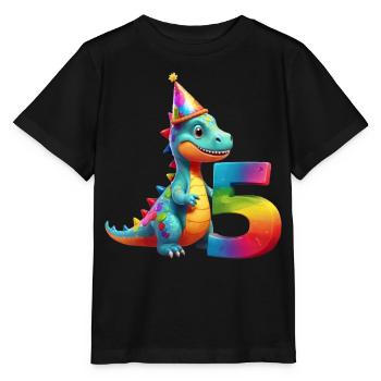 DINO 5 YEARS DINOSAUR 5TH BIRTHDAY - Stanley/Stella MINI CREATOR Kids’ T-Shirt - black - Front - Mikhail (115cm)