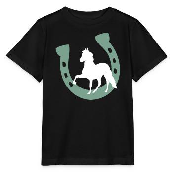 Baby Kind Pferd Hufeisen Einhorn Pony - Stanley/Stella Kinder T-Shirt MINI CREATOR  - Schwarz - Vorne - Mikhail (115cm)