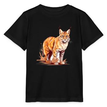 Rotluchs buntes Aquarell Karikatur Kawaii Tier - Stanley/Stella Kinder T-Shirt MINI CREATOR  - Schwarz - Vorne - Mikhail (115cm)