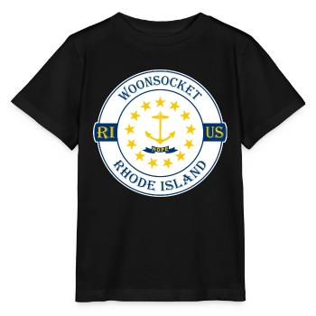Woonsocket Rhode Island Flagge USA Souvenir Abzeichen - Stanley/Stella Kinder T-Shirt MINI CREATOR  - Schwarz - Vorne - Mikhail (115cm)