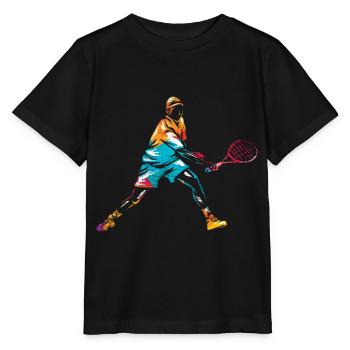 Flinker Tennisspieler Matchball - Stanley/Stella Kinder T-Shirt MINI CREATOR  - Schwarz - Vorne - Mikhail (115cm)