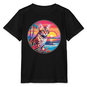 Rotluchs buntes Aquarell Karikatur Kawaii Tier - Stanley/Stella Kinder T-Shirt MINI CREATOR  - Schwarz - Vorne - Mikhail (115cm)