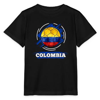 Colombia Fußball - Ball in Kolumbien Farben - Stanley/Stella Kinder T-Shirt MINI CREATOR  - Schwarz - Vorne - Mikhail (115cm)
