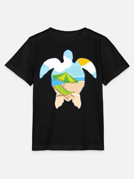 Schildkröte mit Strandszene - Urlaubsmotiv - Stanley/Stella Kinder T-Shirt MINI CREATOR - Schwarz