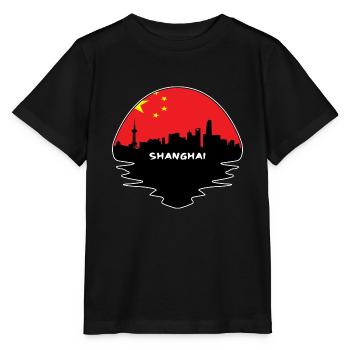 Shanghai-China-Flaggen-Skyline-Schattenbild-Reise - Stanley/Stella Kinder T-Shirt MINI CREATOR  - Schwarz - Vorne - Mikhail (115cm)