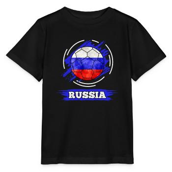 Russia Fußball - Ball in Russland Farben - Stanley/Stella Kinder T-Shirt MINI CREATOR  - Schwarz - Vorne - Mikhail (115cm)