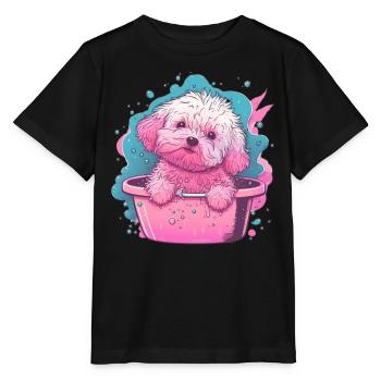 Pinkes Fluff-Welpe im Eimer - Stanley/Stella Kinder T-Shirt MINI CREATOR  - Schwarz - Vorne - Mikhail (115cm)