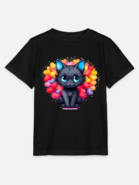 Schwarze Katze – Herz voller Liebe - Stanley/Stella Kinder T-Shirt MINI CREATOR  - Schwarz