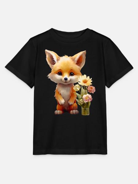 Süsser Fuchs mit Blumen – Kleiner Glücksbringer - Stanley/Stella Kinder T-Shirt MINI CREATOR  - Schwarz