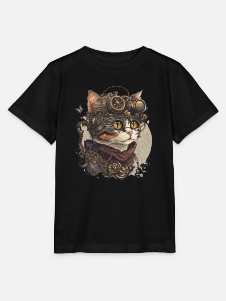 Steampunk Cat Kitty Kitten Steampunk - Stanley/Stella Kinder T-Shirt MINI CREATOR  - Schwarz