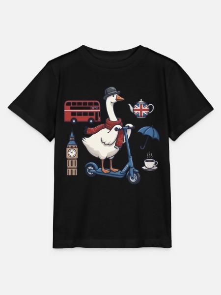 Gans auf Scooter: Britische Reise-Ästhetik - Stanley/Stella Kinder T-Shirt MINI CREATOR - Schwarz
