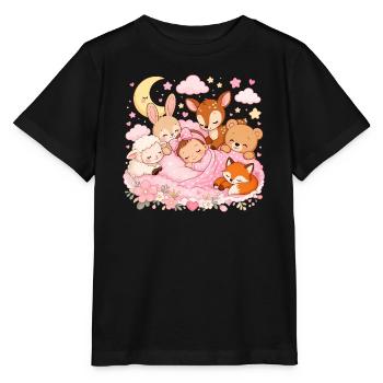 Süße Träume – Baby mit Kuscheltieren und Mond - Stanley/Stella Kinder T-Shirt MINI CREATOR  - Schwarz - Vorne - Mikhail (115cm)