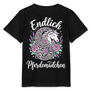 9. Geburtstag Pferdemädchen Endlich 9 Jahre Pferd - Stanley/Stella Kinder T-Shirt MINI CREATOR  - Schwarz - Vorne - Mikhail (115cm)