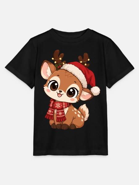 Süßer Elch mit Weihnachtsmütze - Stanley/Stella Kinder T-Shirt MINI CREATOR  - Schwarz