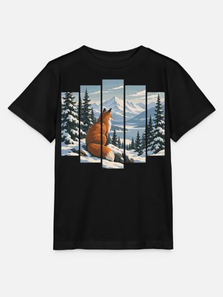 Fuchs im Winterwald - Verschneite Berglandschaft - Stanley/Stella Kinder T-Shirt MINI CREATOR - Schwarz