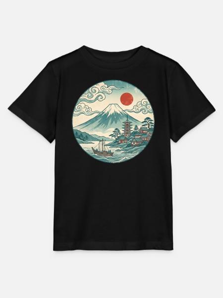 Fuji mit roter Sonne und Pagode - Stanley/Stella Kinder T-Shirt MINI CREATOR  - Schwarz