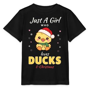 Just a Girl who loves Ducks & Christmas - Stanley/Stella Kinder T-Shirt MINI CREATOR  - Schwarz - Vorne - Mikhail (115cm)