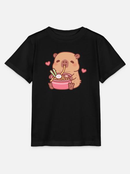Süßer Capybara liebt es, japanische Ramen-Nudeln zu schlürfen - Stanley/Stella Kinder T-Shirt MINI CREATOR  - Schwarz