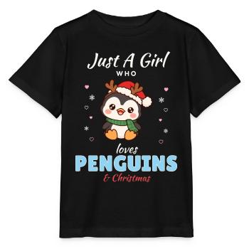 Just a Girl who loves Penguins & Christmas - Stanley/Stella Kinder T-Shirt MINI CREATOR  - Schwarz - Vorne - Mikhail (115cm)