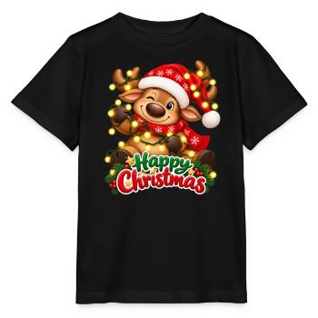 Süßer Weihnachtselch – Fröhliche Weihnachten - Stanley/Stella Kinder T-Shirt MINI CREATOR  - Schwarz - Vorne - Mikhail (115cm)
