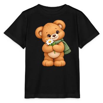 Süßer Teddybär mit Gänseblümchen - Stanley/Stella Kinder T-Shirt MINI CREATOR  - Schwarz - Vorne - Mikhail (115cm)