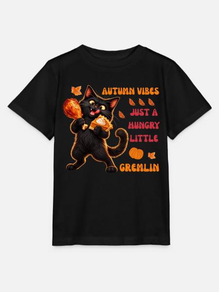 Herbststimmung: Hungriger schwarzer Katzen-Gremlin - Stanley/Stella Kinder T-Shirt MINI CREATOR - Schwarz