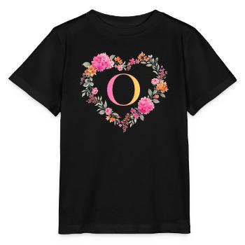 O Monogramm Blumen Herz personalisierbar - Stanley/Stella Kinder T-Shirt MINI CREATOR  - Schwarz - Vorne - Mikhail (115cm)