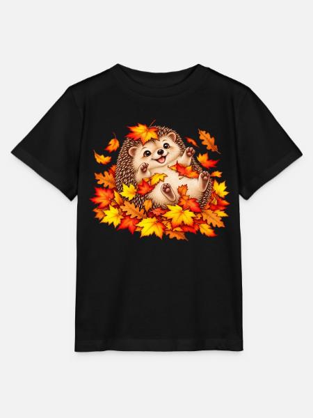 Herbstlicher Igel mit Blättern - Stanley/Stella Kinder T-Shirt MINI CREATOR - Schwarz